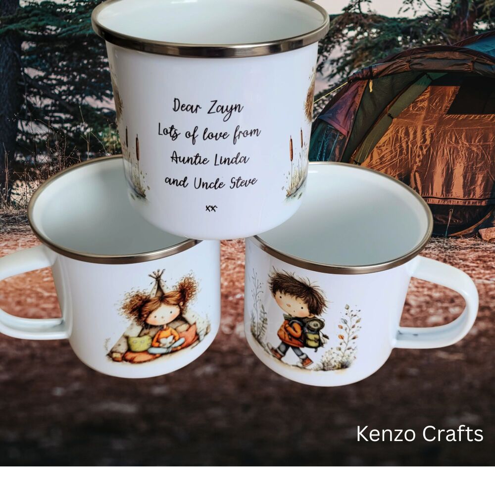 Personalised Kids Camping Mug &ndash; Enamel 11oz