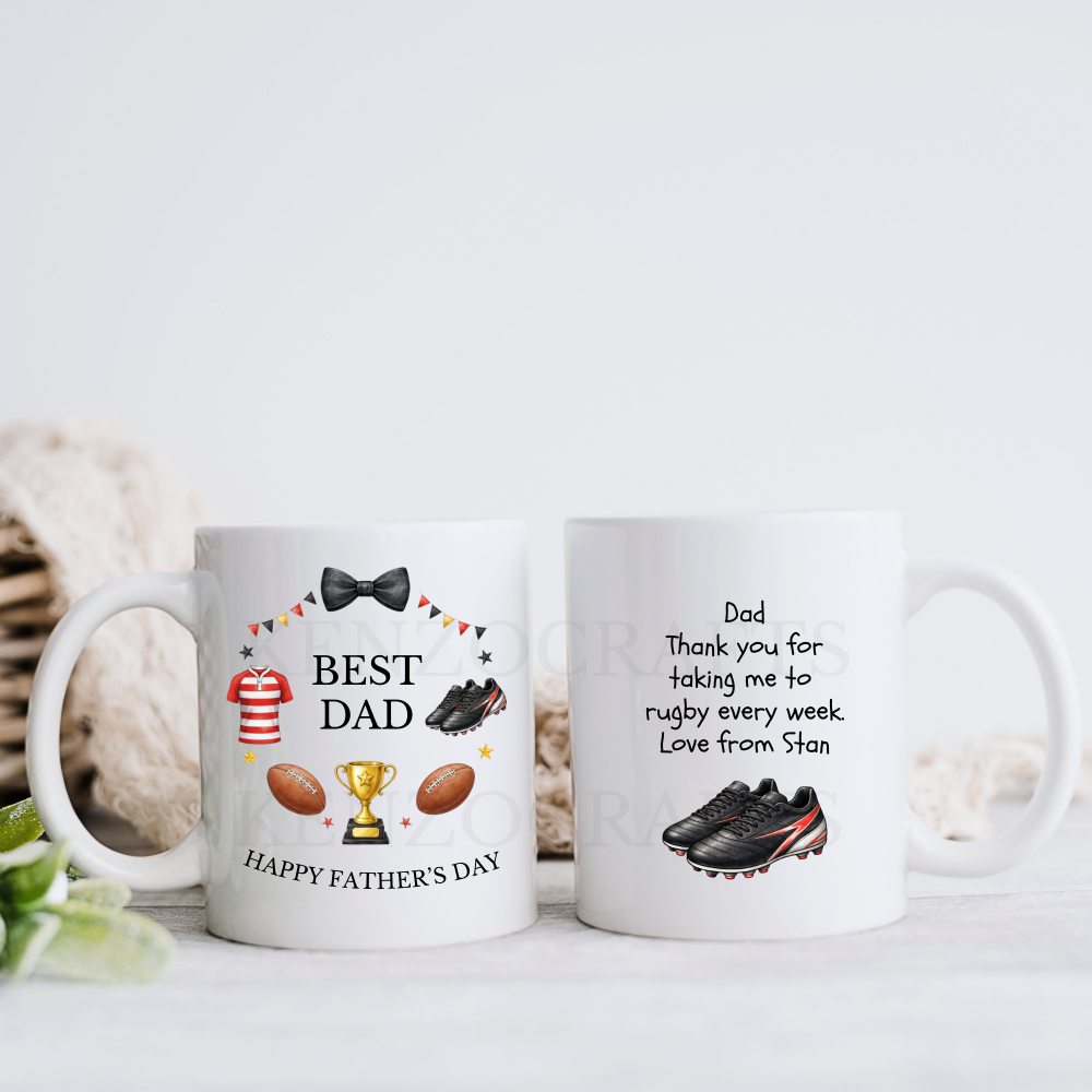 Rugby Themed Gift Mug Includes Custom Message