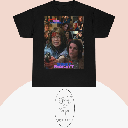 Sidney Prescott (Neve Campbell) from Scream inspired graphic T-Shirt