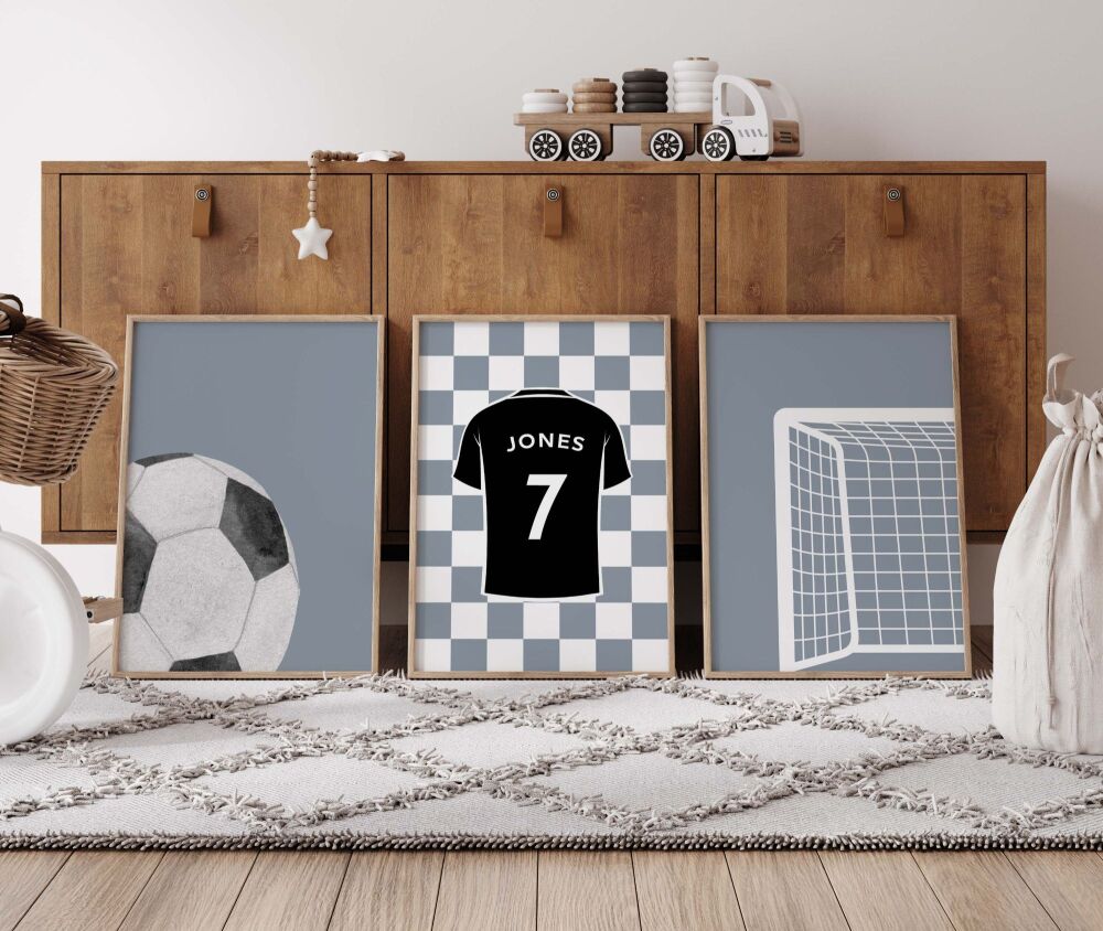 Soccer Nursery Wall Art, Set of 3 Posters, Personalized Football Prints, Custom Name Soccer Jersey, Boys Room Decor, Toddler Wall Art, Unframed