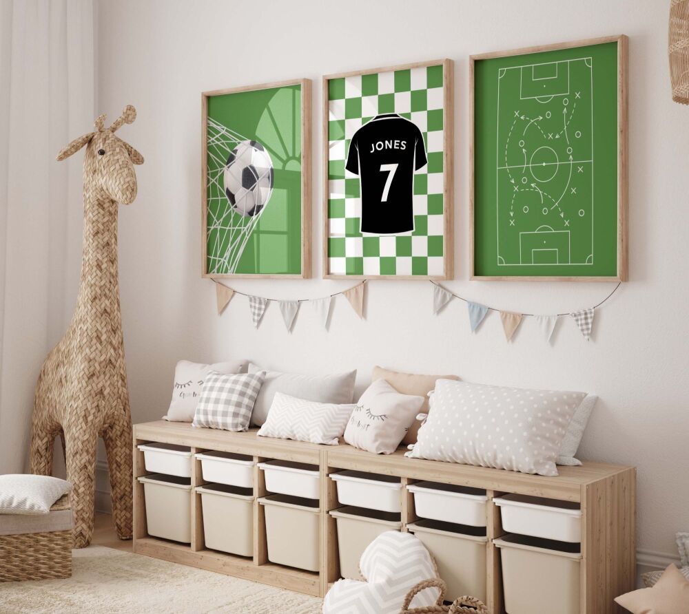 Soccer Nursery Wall Art, Set of 3 Posters, Personalized Football Prints, Custom Name Soccer Jersey, Boys Room Decor, Toddler Wall Art, Unframed
