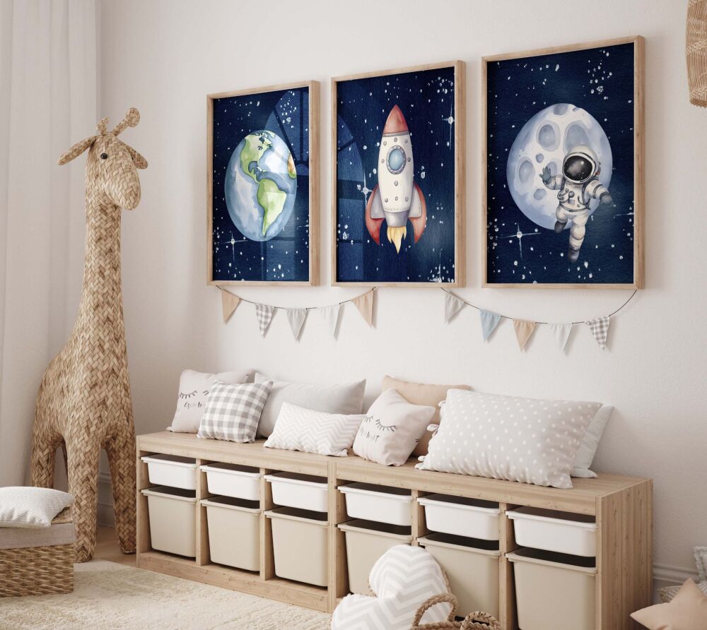 Space Set of 3 Wall Art Prints, Nursery Decor, Boys Bedroom Decor, Space Decor, Solar System Prints, Boys Bedroom Prints