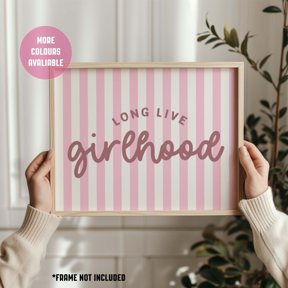 Long Live Girlhood Stripe Print, Girl Nursery Decor, Modern Wall Art, Kids Room, Play Room Wall Decor, Quote Kids Wall Art, Unframed Print