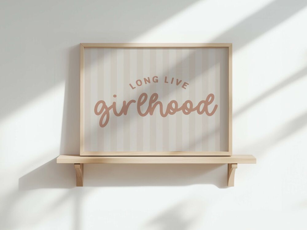 Blush Long Live Girlhood Stripe Print, Girl Nursery Decor, Kids Room, Play Room Wall Decor, Quote Kids Wall Art Unframed Wall Art Print