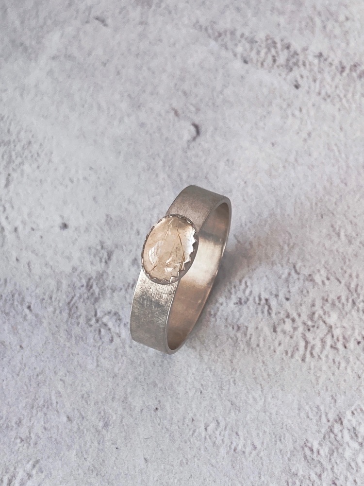 Golden Rutile Quartz Wide Band Ring
