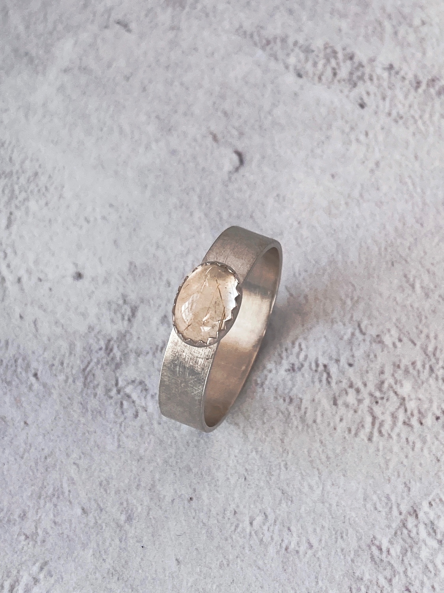 Golden rutile quartz silver ring