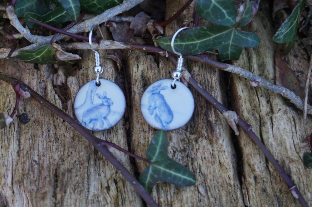 Blue Enamel Hare Earrings