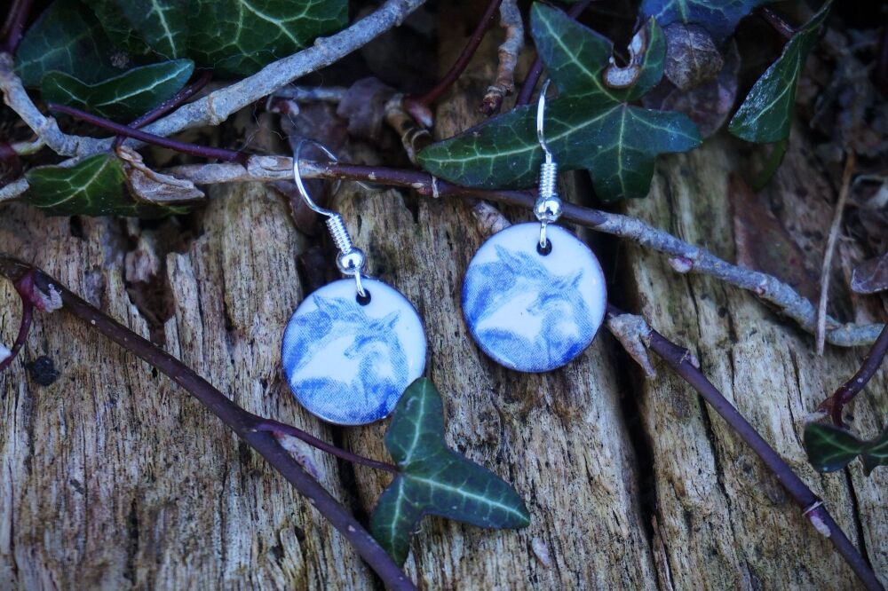 Blue Enamel Fox Earrings