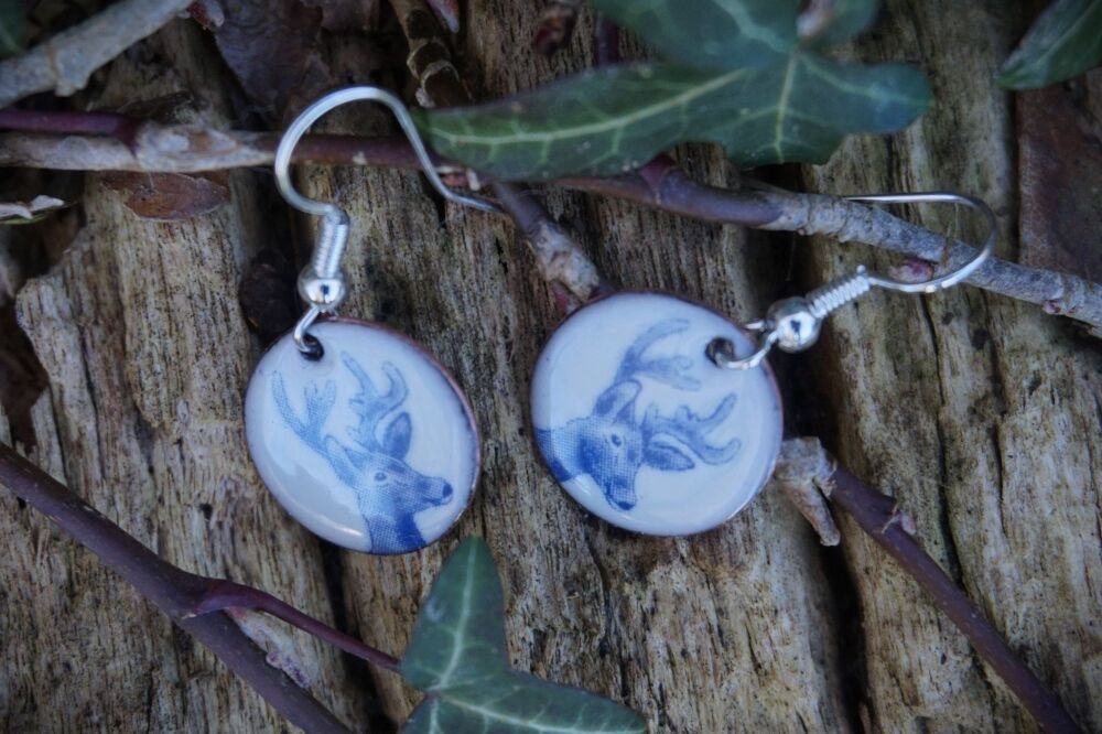 Blue  Enamel Stag Earrings