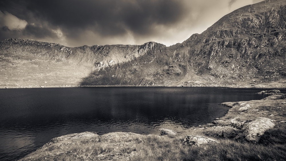 Red Tarn And Striding Edge B&W 1