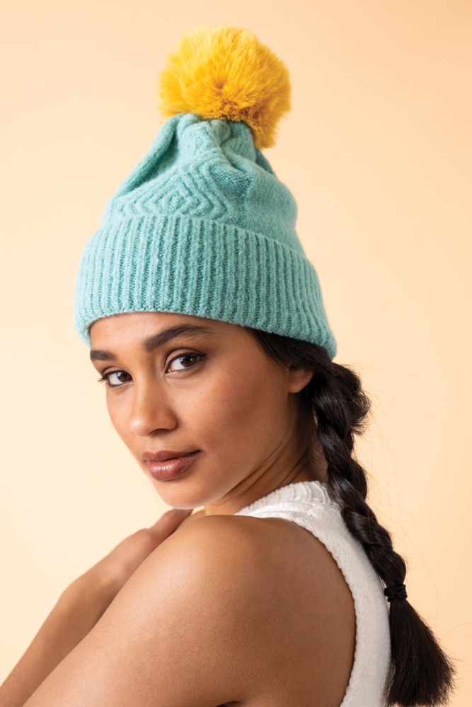 POWDER | Bobble Hat |  Ingrid Aqua & Mustard