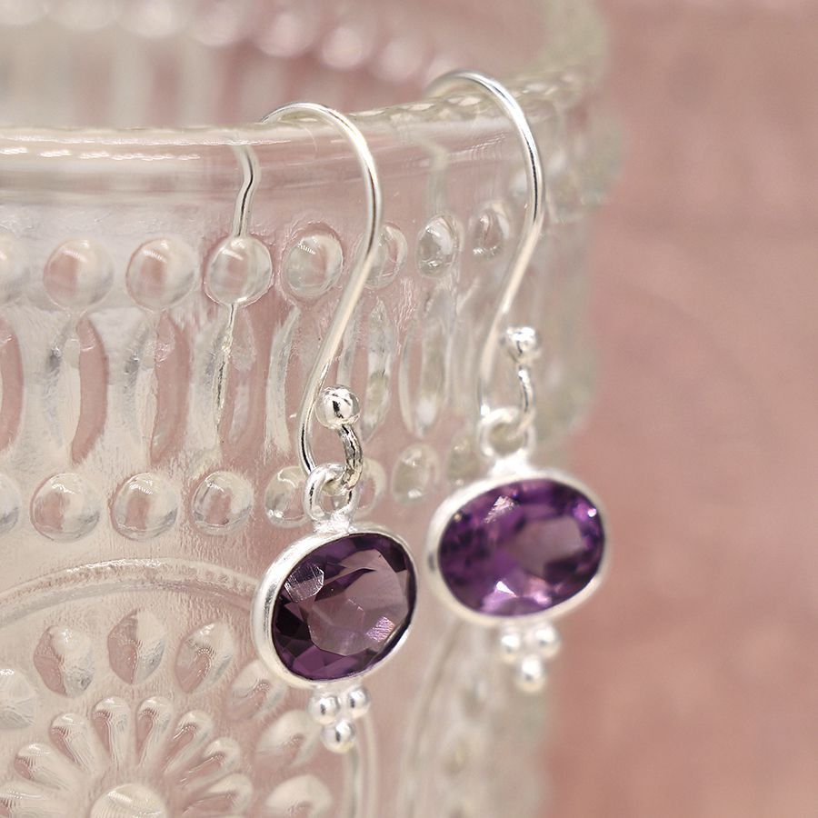 STERLING SILVER | EARRINGS | Amethyst oval drop earrings