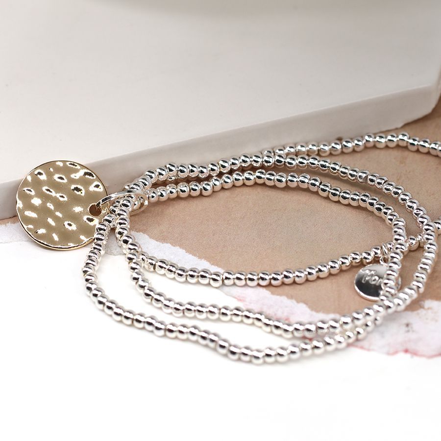 SILVER PLATED | BRACELET | Triple strand bracelet with golden disc