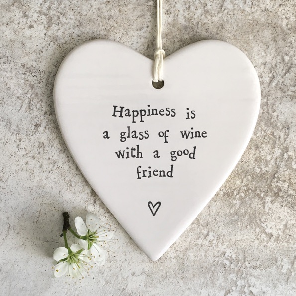 HANGING HEART | Porcelain heart | Happiness is a glass of wine