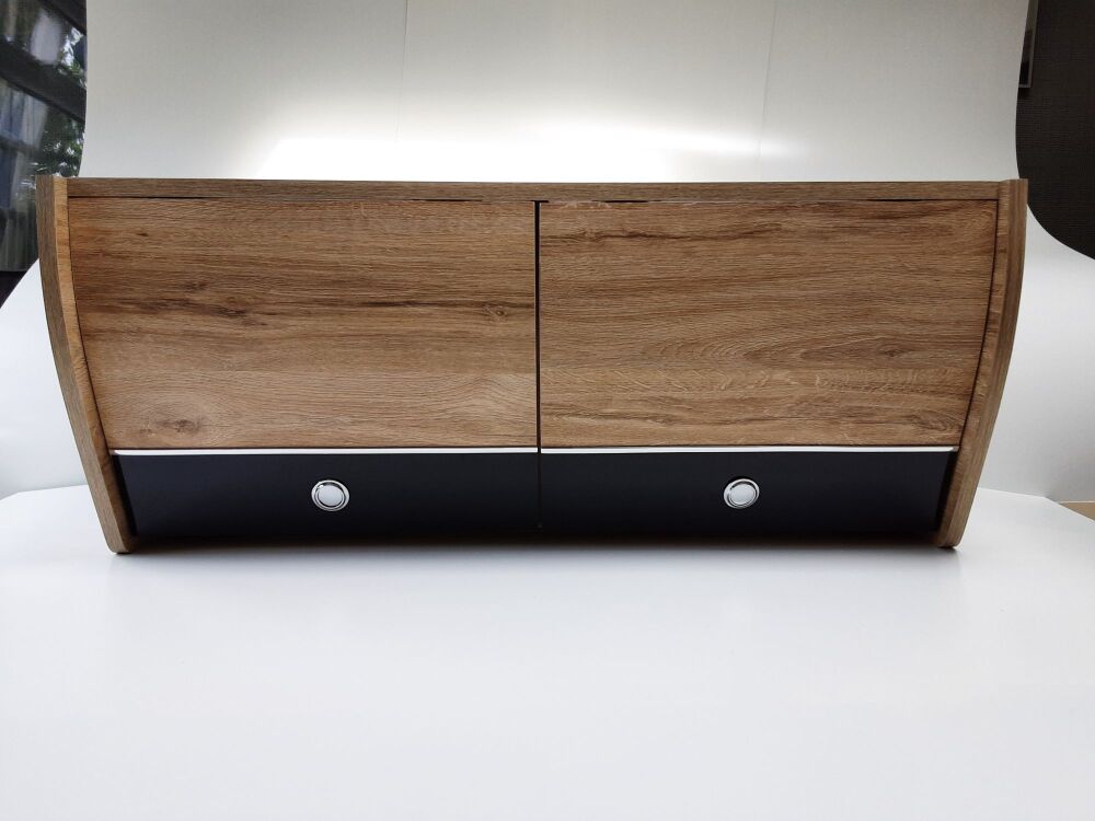 Chambord Oak  & Black Trim 1000mm-1200mm Finished Cabinet with Curved Door
