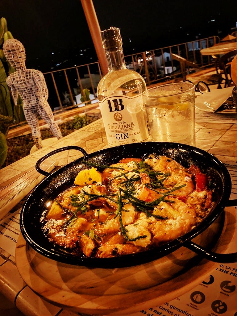 Abusy evening dinner time scene on the Plaza tres culturas Frigiliana