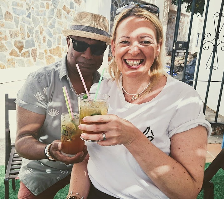 A close up of two attractive customers drinking their first Ginito in Frigiliana