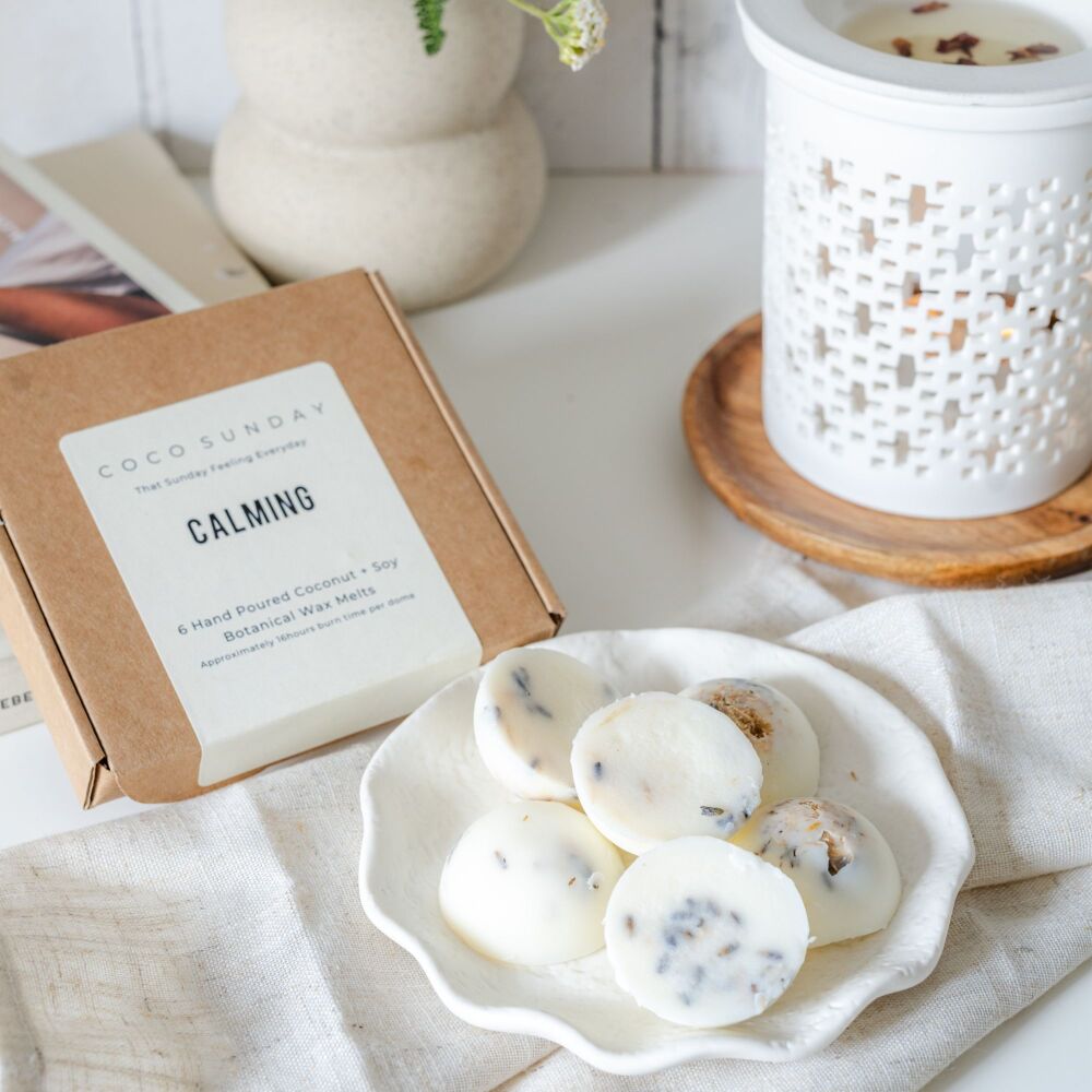 Calming Lavender, Chamomile & Vanilla Coconut & Soy Botanical Wax Melt Domes