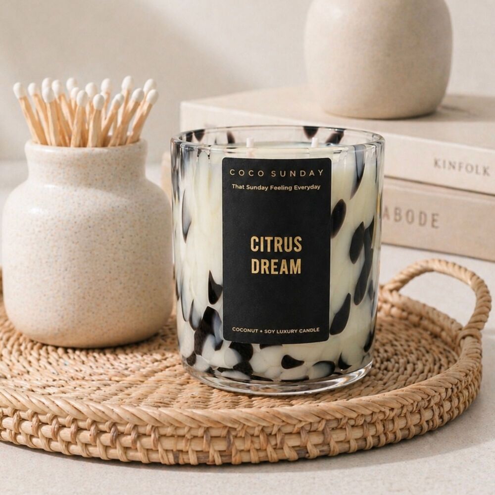 <!-- 003 -->Citrus Dream Luxury Dalmation Print Coconut + Soy Wax Candle