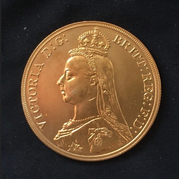 Victoria *1887* Five Pounds - 24kt Gold Plated / Jubilee Head / British Coins