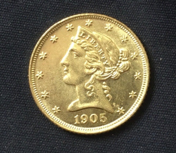 American Liberty Head *1905* 5 Dollar Half Eagle Gold Coin - 24kt Gold-Plated