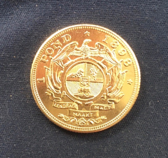 South African *1898* One Pond - Original specifications - 24kt Gold Plated Coin