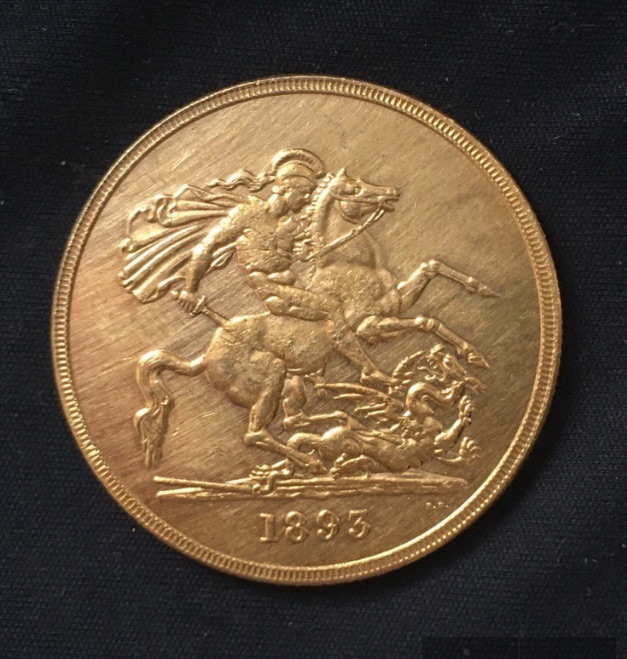 Victoria *1893* Five Pounds -  24kt Gold Plated - Widow Head