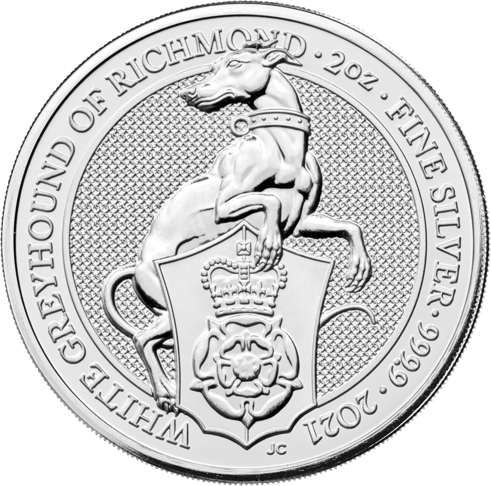 Greyhound of Richmond *2021* Queen's Beasts 2 oz Silver Coin - Collectable Original Bullion - Royal Mint