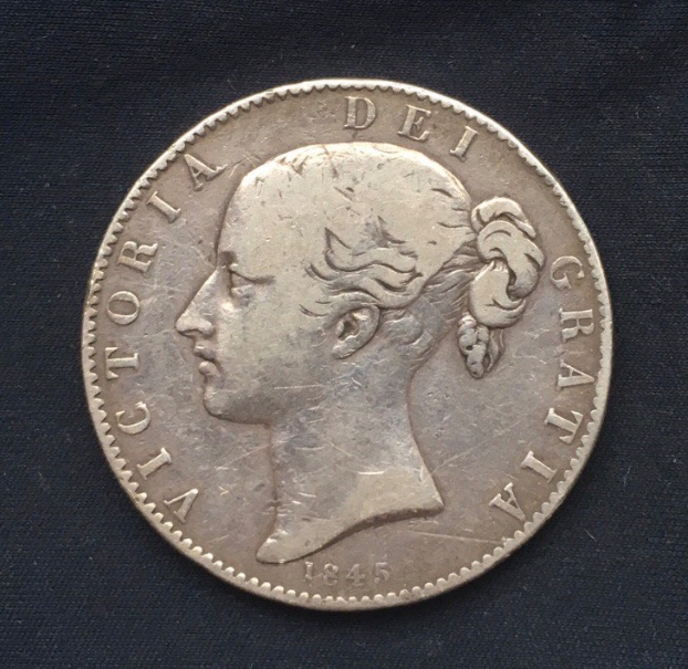 Victoria *1845* Silver Crown (Toned) - Original British Coin - FINE