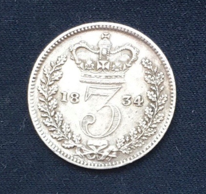 William III *1834* Silver Threepence - Original British Coin - UNC