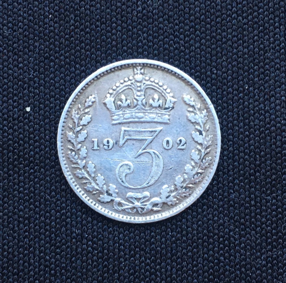 Edward VII *1902* Silver Threepence - Original British Coin - GVF
