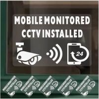 Signs CCTV Mobile Monitored Installed Window Stickers 24hr Security Internal Reverse Warning Camera Video Recording Home Premises Business Shop White