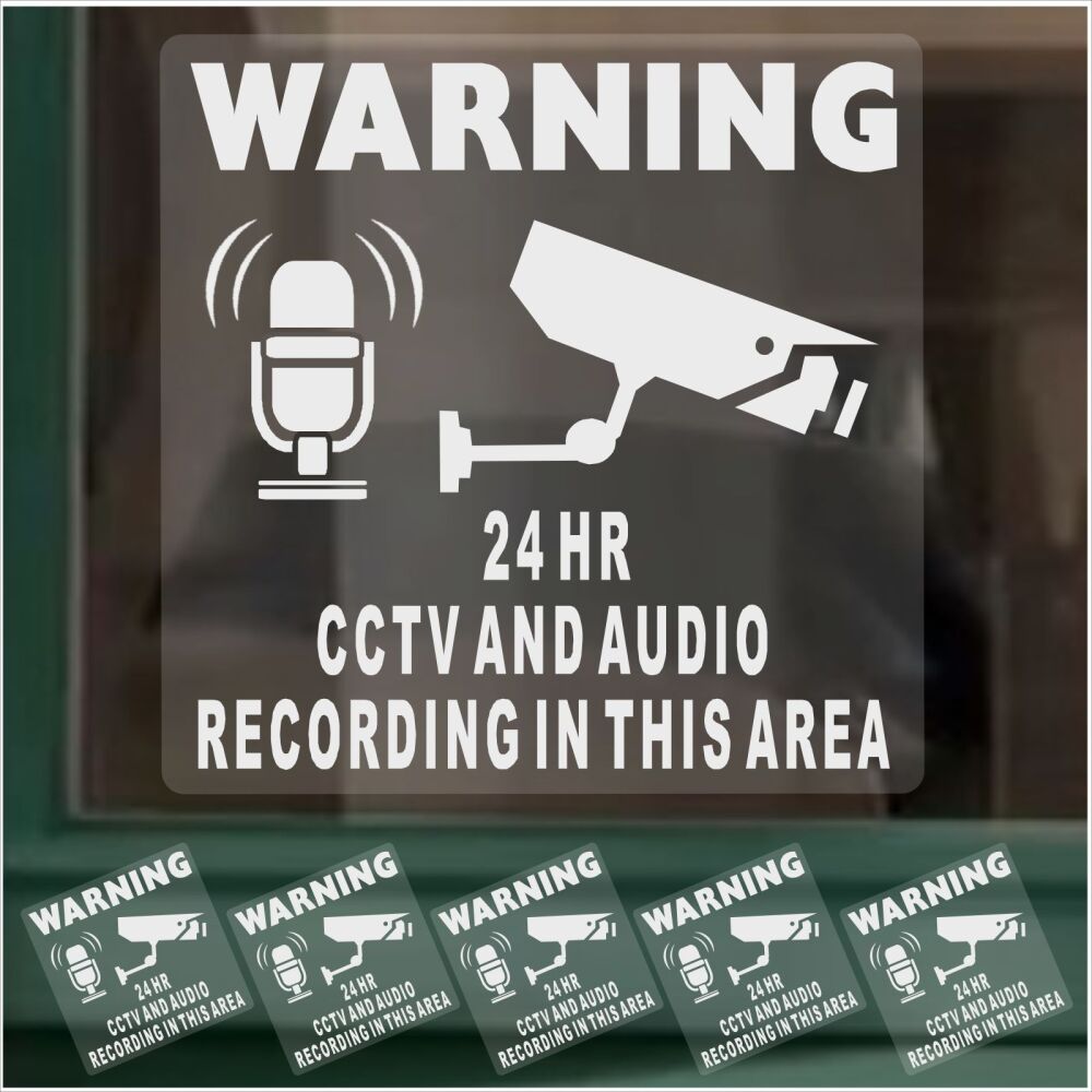 Signs CCTV And Audio Recording Installed Window Stickers 24hr Security Warning Camera Internal Reverse Vinyl Video Home Premises Business Shop White