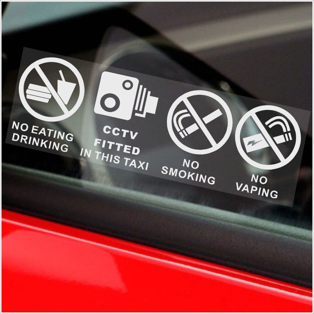 Stickers No Eating Drinking Smoking Vaping Signs CCTV Fitted in this Taxi Cab Window Security Vehicle Car Protection Health and Safety Labels Notice