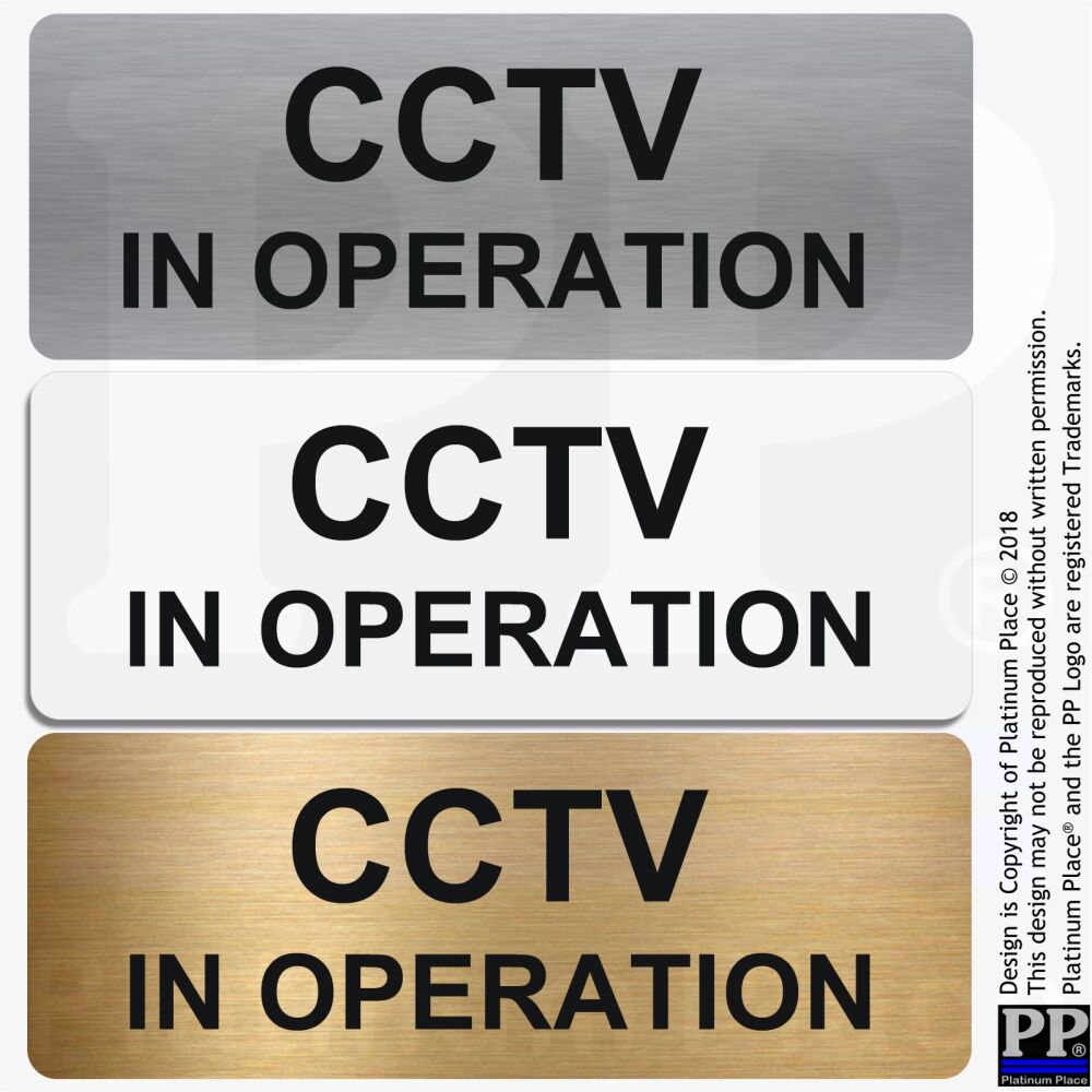 Metal CCTV in Operation Sign Text Aluminum Tin Door Notice Warning Camera Recording Safety Security Office Shop Hotel Warehouse Silver Gold White