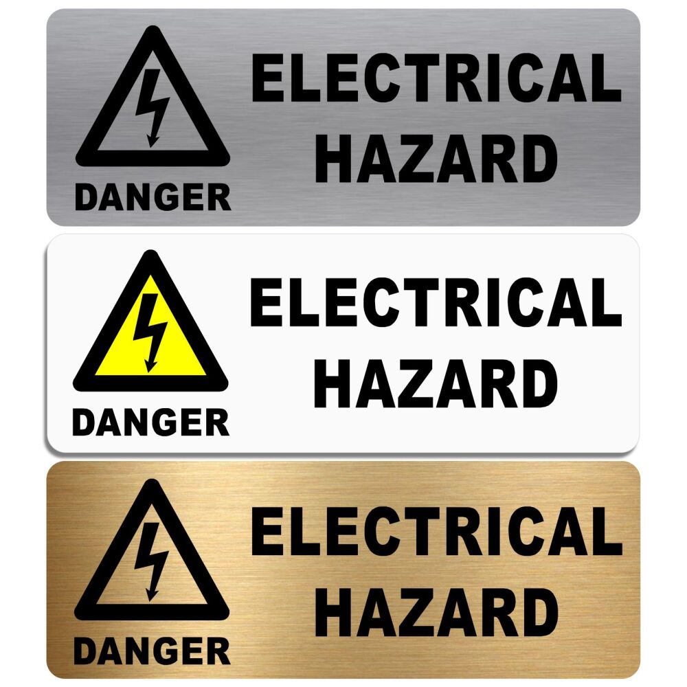 METAL Danger Electrical Hazard Warning Sign Caution Aluminum Tin Door Notice Health Safety Office Electrician Warehouse Business Silver Gold White