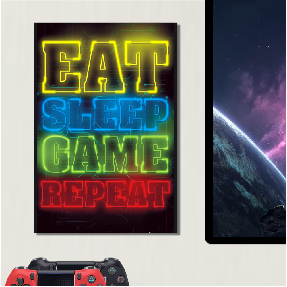 METAL Eat Sleep Game Repeat Gaming Poster Gamer Sign Tin Aluminum Plaque Ci