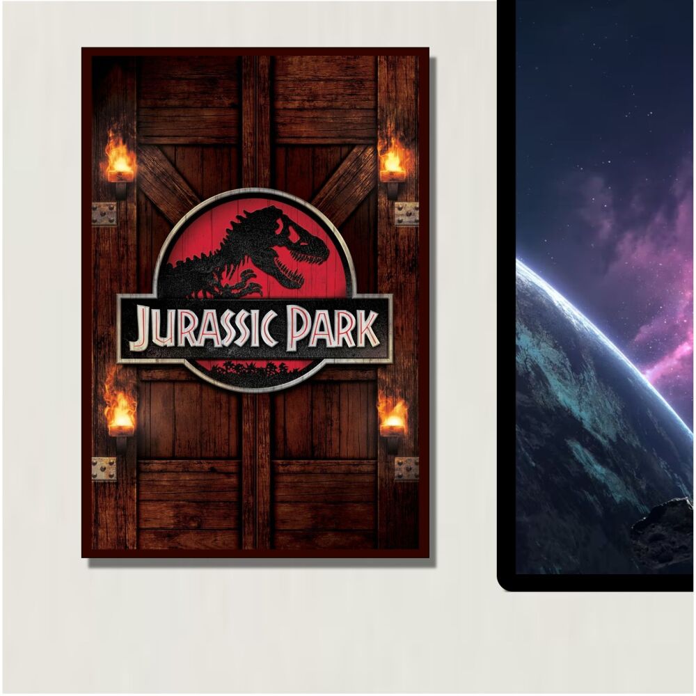 METAL Jurassic Park Movie Poster Dinosaur Horror Sign Tin Aluminum Plaque Cinema Film Living Room Bedroom Wall Art Door Man Cave Logo on Gate