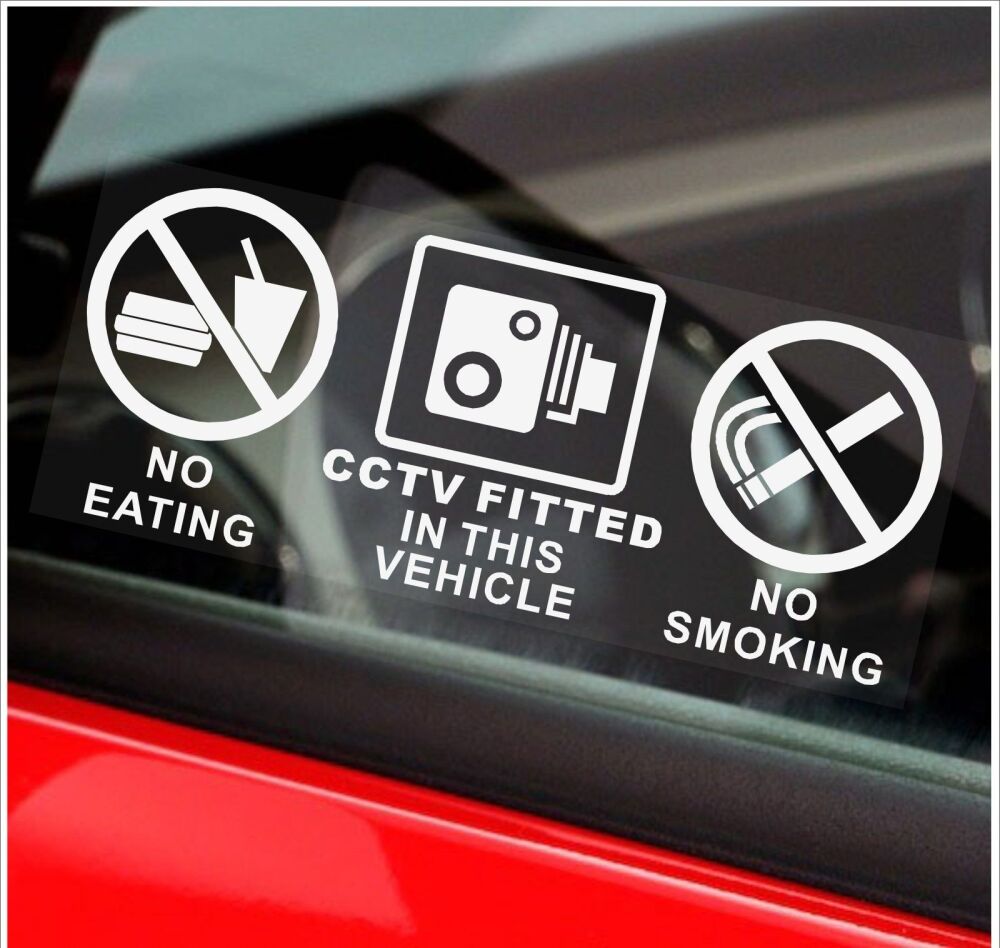 Stickers No Eating Drinking Smoking Vehicle Signs CCTV Fitted in this Cab Window Security Taxi Camera Video Health and Safety Labels Minicab Notice