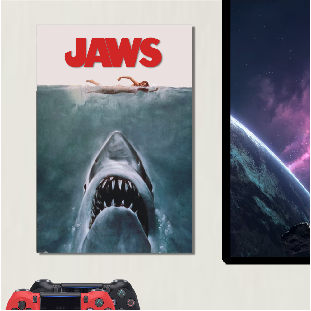 METAL Jaws Movie Poster Shark Horror Sign Tin Aluminum Plaque Cinema Film Living Room Bedroom Display Wall Art Door Man Cave