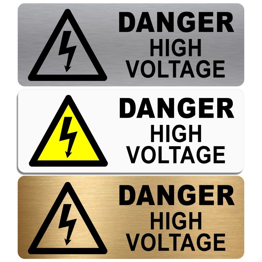 METAL Danger High Voltage Sign Hazard Warning Caution Electrical Aluminum Tin Door Electrician Electric Notice Health Safety Office Silver Gold White