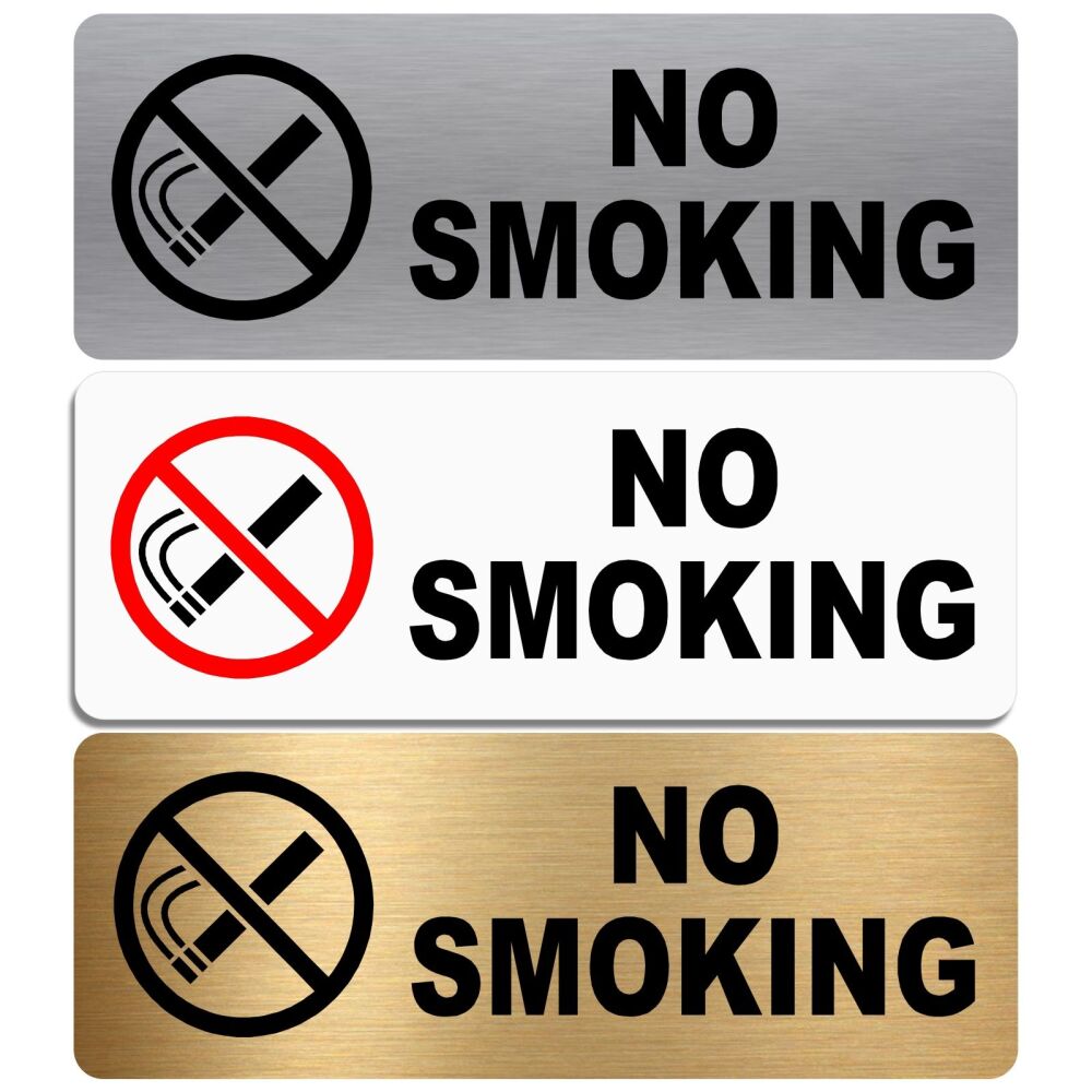 METAL Sign No Smoking Warning Logo Aluminum Tin Door Notice Health and Safety Office Shop Hotel Vaping Warehouse Café Pub Business Silver Gold White