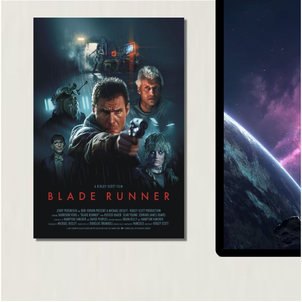 Metal Blade Runner Movie Poster Tin Aluminum Harrison Ford Sign Door Plaque Wall Art Bed Living Ridley Scott Film Cinema Room Man Cave Remastered