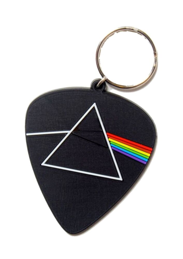 Pink Floyd Keychain Dark Side of the Moon Band Music Guitar Pick Bag Tag Rubber Keyring Car Key Split Ring Holder Chain Luggage Fob Identification