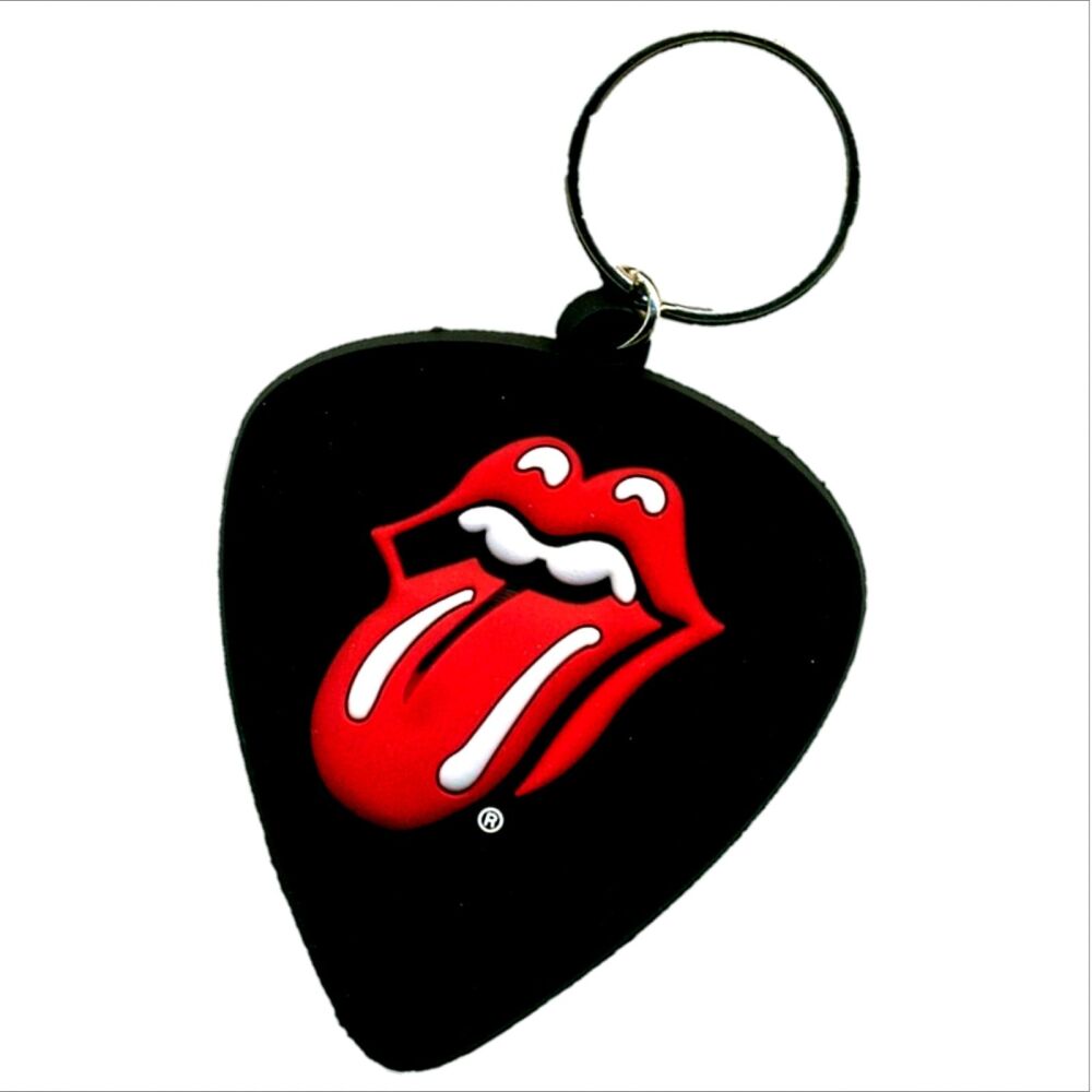 The Rolling Stones Keychain Hot Lips Tongue Logo Paint it Black Band Bag Tag Rubber Keyring Car Key Split Ring Holder Chain Luggage Fob Identification