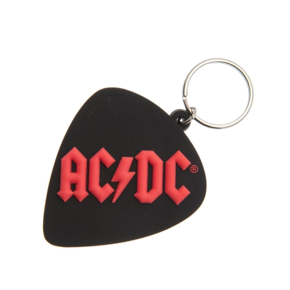 AC/DC Keychain Band Logo Back in Black Highway to Hell Rock Bag Tag Rubber Keyring Car Key Split Ring Holder Chain Luggage Fob Identification