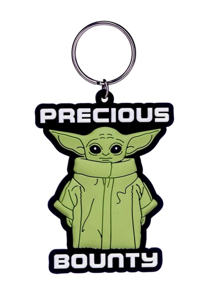 Grogu Precious Bounty Keychain Star Wars The Child Baby Yoda Bag Tag Rubber Keyring Car Key Split Ring Holder Chain Luggage Fob Identification