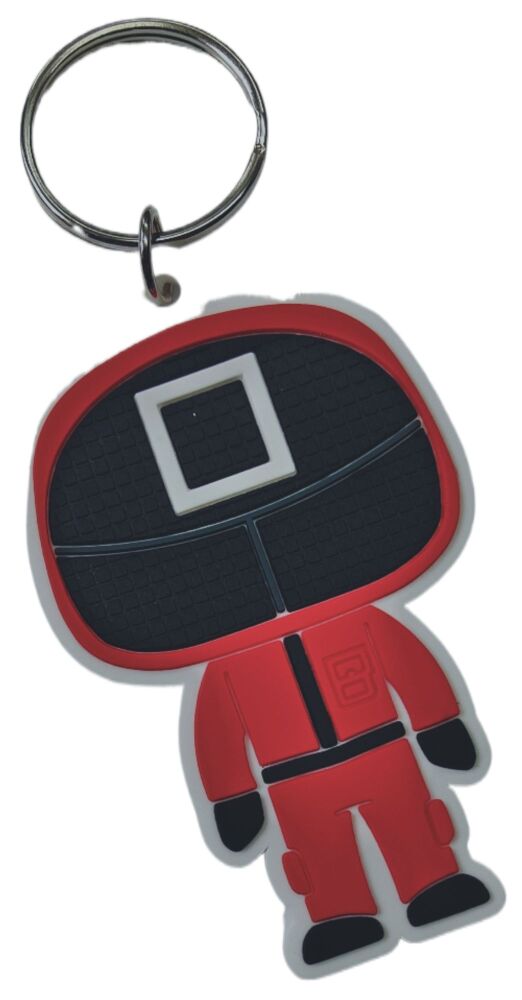 Squid Game Square Guard Keychain Netflix Bag Tag Rubber Keyring Car Key Split Ring Holder Chain Luggage Fob Identification