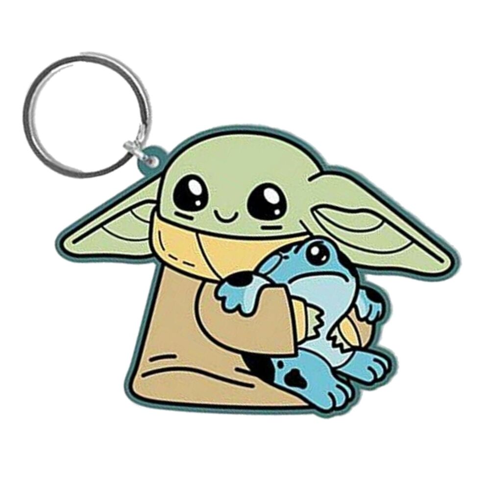 Grogu Keychain Star Wars Mandalorian Frog The Child Baby Yoda Bag Tag Rubber Keyring Car Key Split Ring Holder Chain Luggage Fob Identification