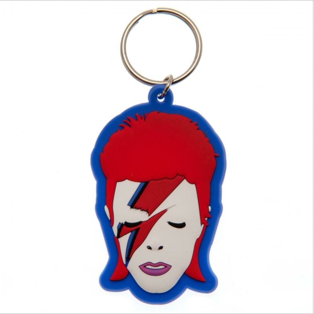 David Bowie Keychain Aladdin Sane Album Ziggy Stardust Music Rock Bag Tag Rubber Keyring Car Key Split Ring Holder Chain Luggage Fob Identification